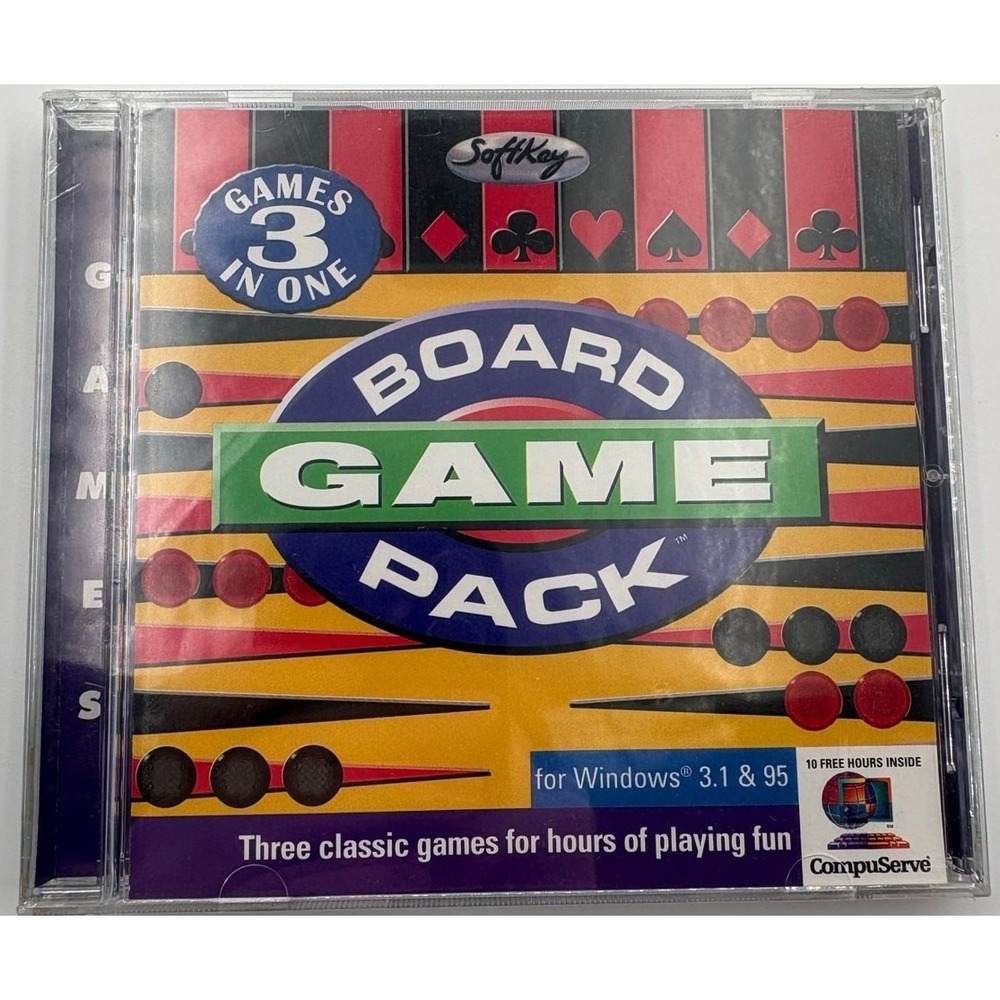 Board Game Pack PC CD-ROM 1997 SoftKey Windows 3.1 &‎ 95 New Sealed Retro Game